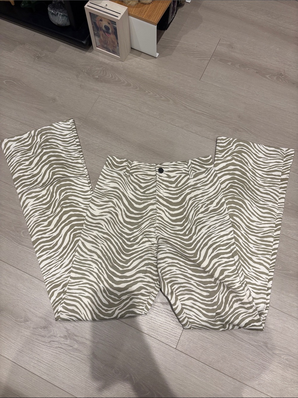 Motel Rocks Zebra-Print Straight Leg Pants — White and Taupe